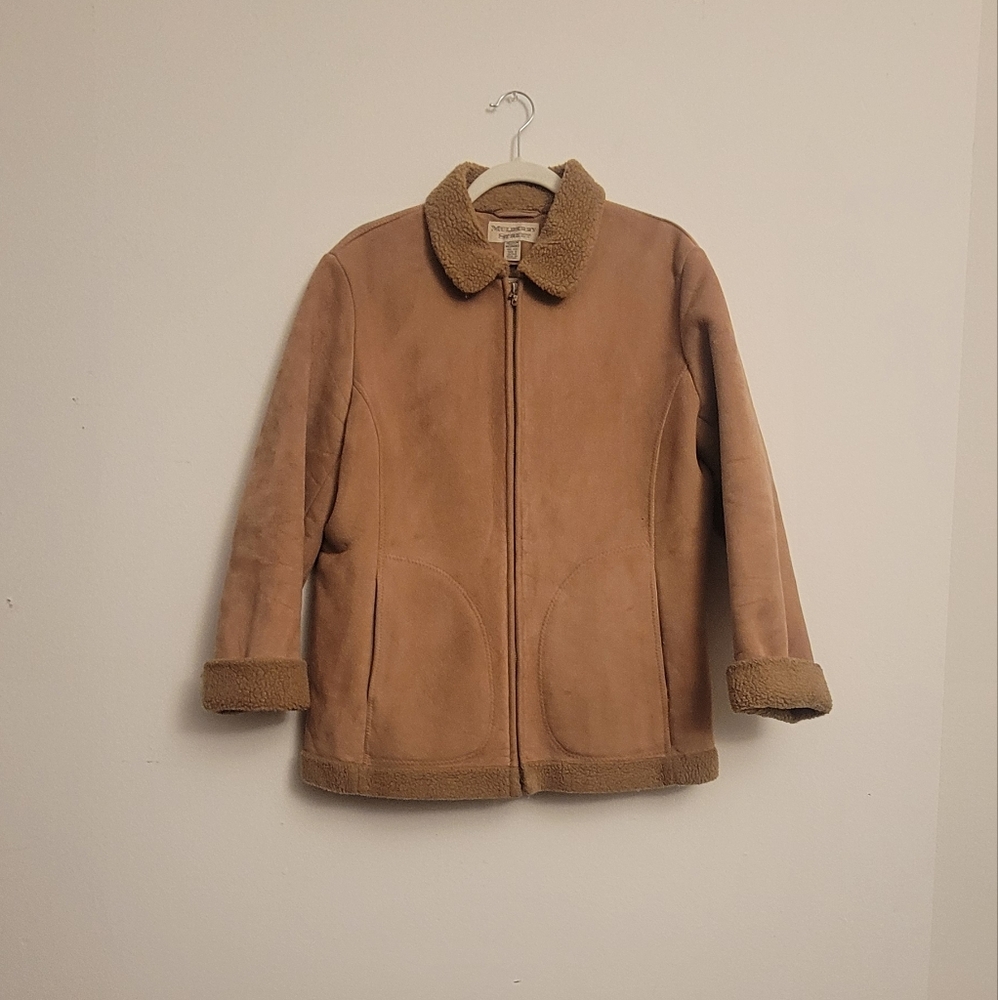 sherpa fleece collar snuggly tan coat